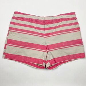 TOMMY HILFIGER Chino Shorts‎ Womens Size 12 Horizontal Stripe Khaki Pink 5 inch